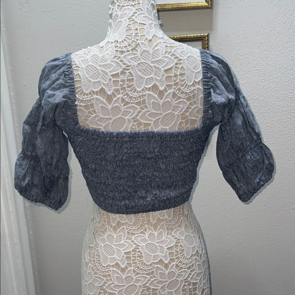 Claude Tulum 100% Linen Elegant Blue Women's Blouse - Picture 4 of 4